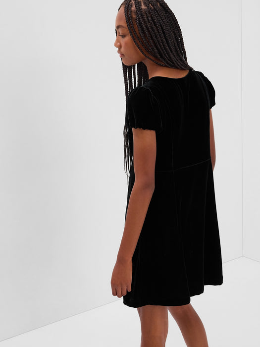 Teen Button-Front Velvet Dress - black