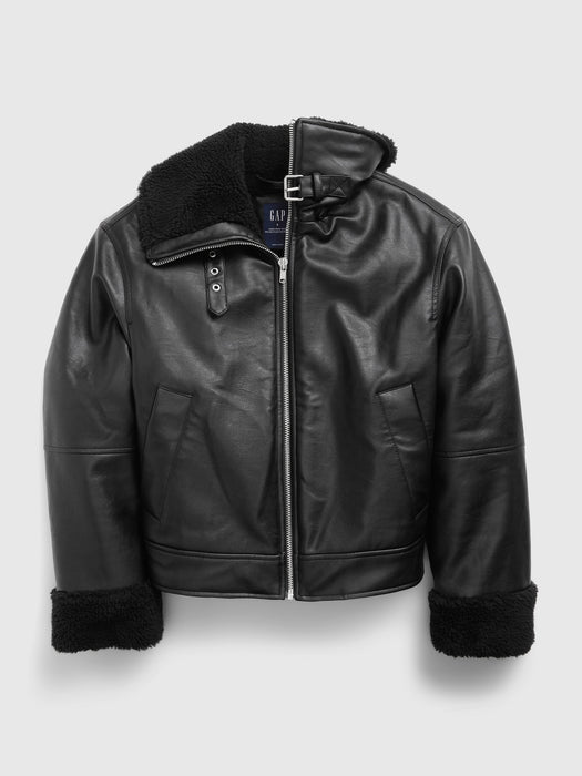 Faux-Leather Sherpa-Lined Moto Jacket