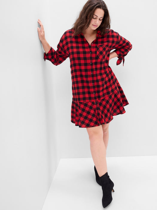 Ruffle Hem Plaid Shirtdress