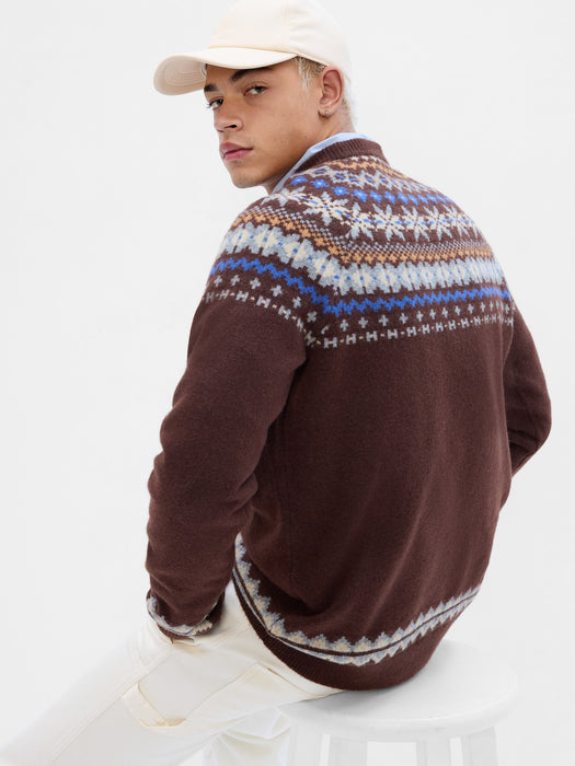 Recycled Fair Isle Crewneck Sweater - dark brown