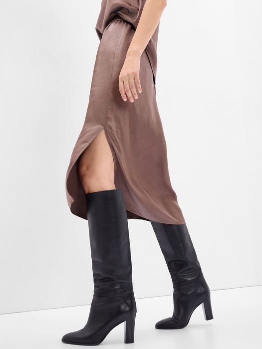 Satin Midi Skirt - cashmere brown