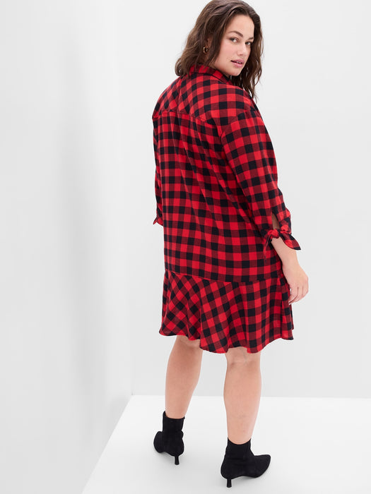 Ruffle Hem Plaid Shirtdress