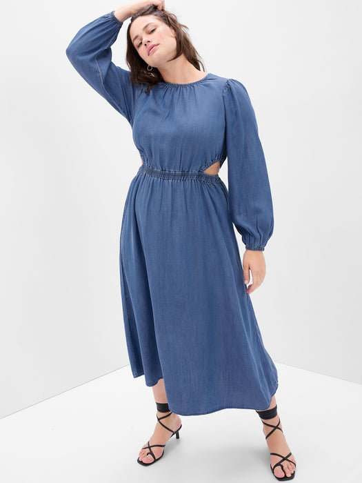 LENZING&#153 TENCEL&#153 Lyocell Denim Cutout Midi Dress