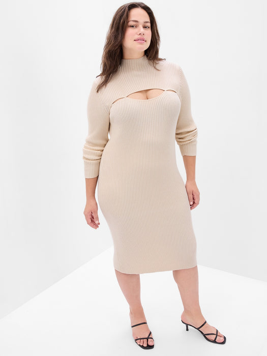 Mockneck Cutout Midi Sweater Dress - birch beige