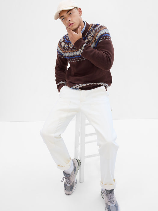 Recycled Fair Isle Crewneck Sweater - dark brown