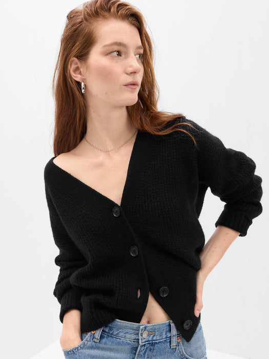 Waffle Cardigan - true black