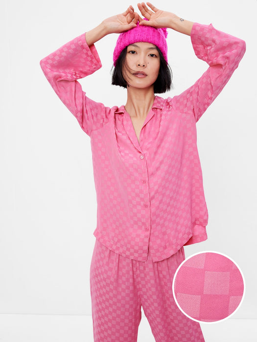 Satin Pajama Shirt - phlox pink jacquard