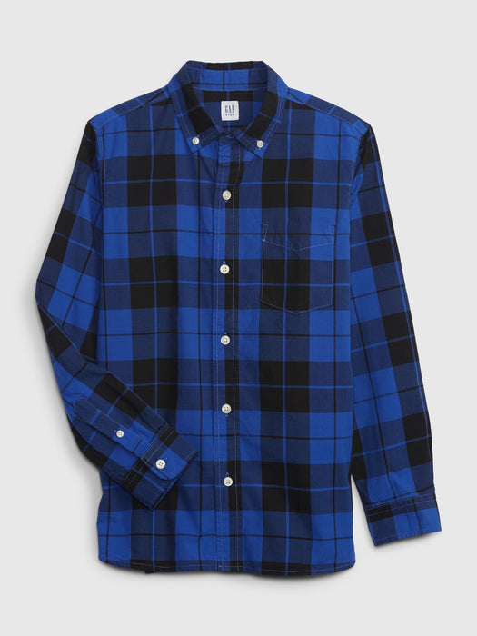 Kids Plaid Poplin Shirt - blue stripe