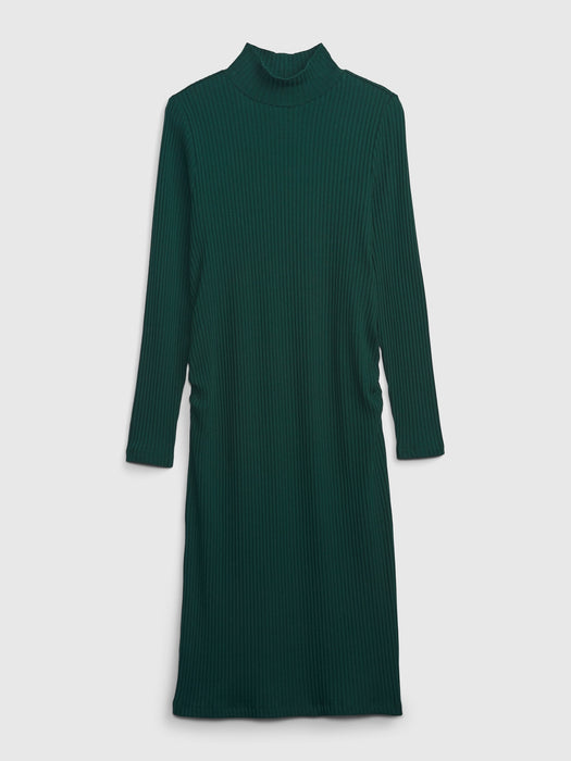 Maternity Turtleneck Rib Midi Sweater Dress - green pine