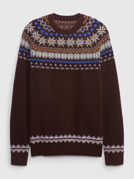 Recycled Fair Isle Crewneck Sweater - dark brown