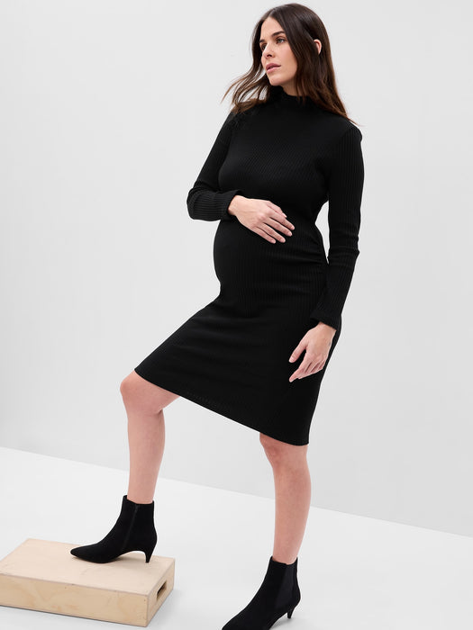 Maternity Turtleneck Rib Midi Sweater Dress - true black