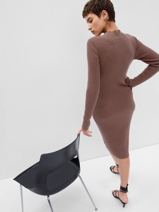 Mockneck Cutout Midi Sweater Dress - cozy brown