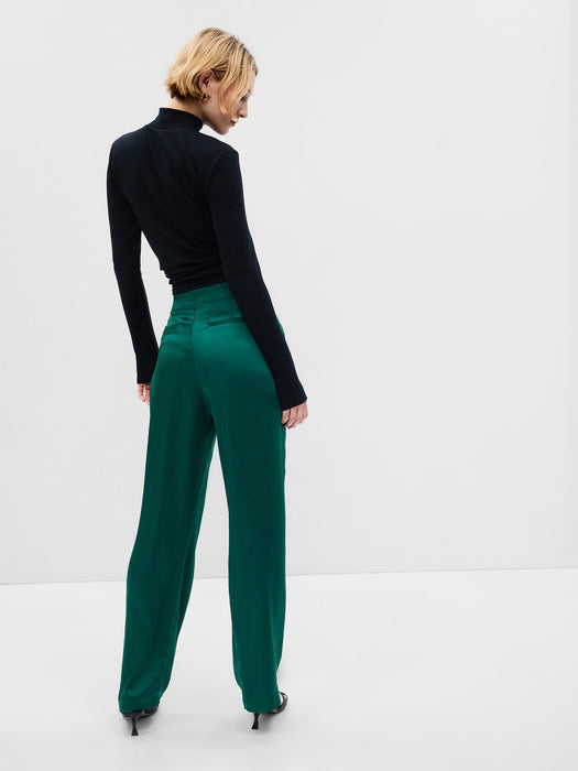 High Rise Pleated Satin Trousers - green pine