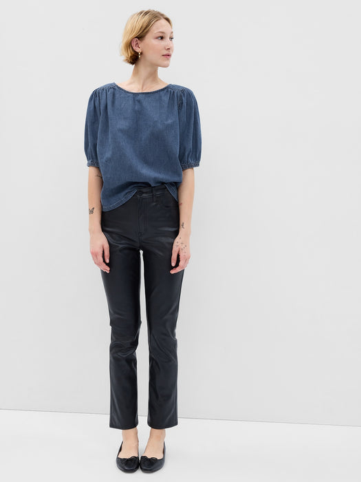 Puff Sleeve Denim Top with Washwell